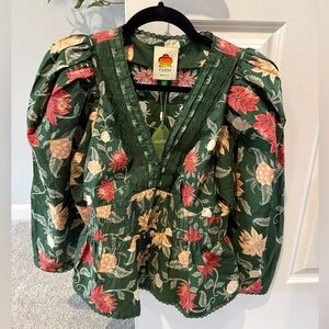 Farm Rio Pineapple Garden Green Blouse Small NWT